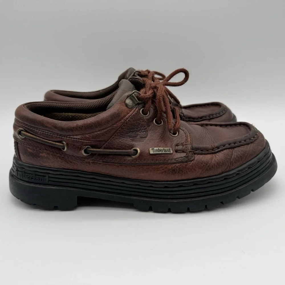 Timberland Men’s 8M Brown Authentic Handsewn 3 Eye Lug Sole Boat Shoes 63063